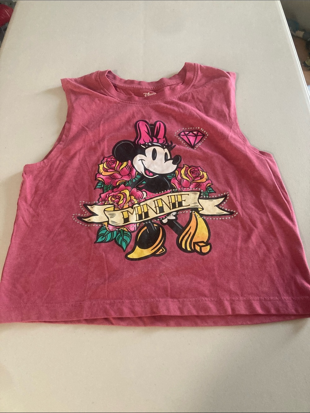 Disney Pink Minnie Mouse Graphic Tank with Floral Banner
